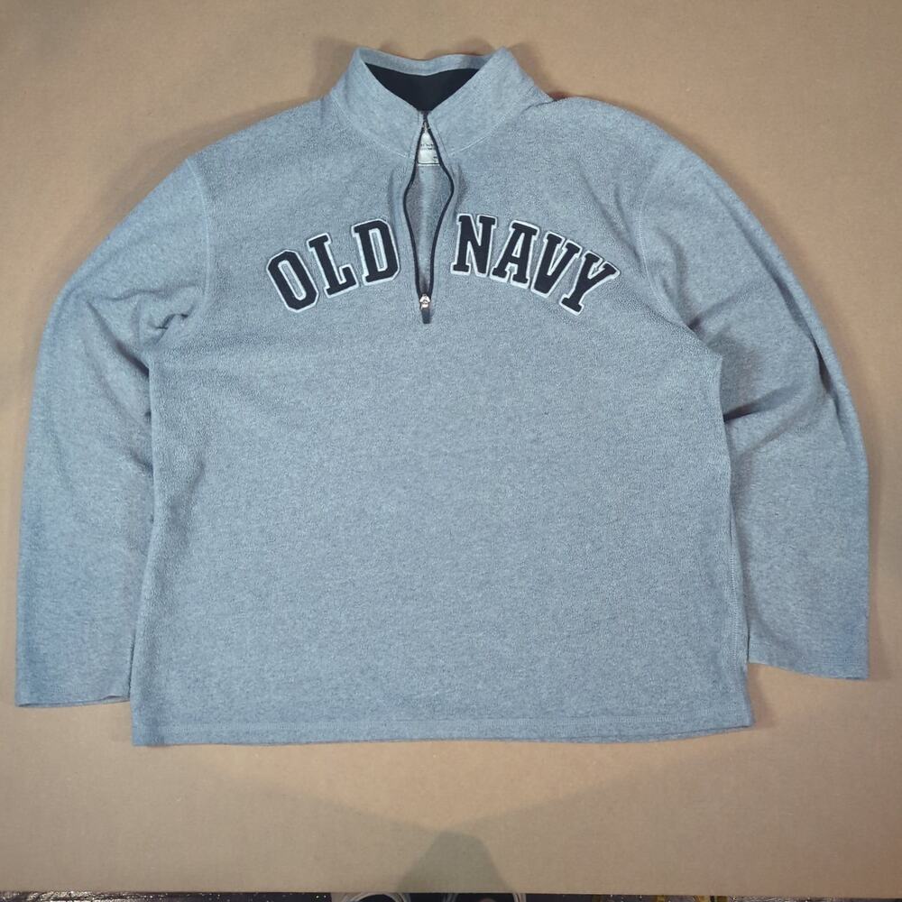 Old Navy 2009 Quarter Zip Fleece Gray Spellout Pullover Men's XL